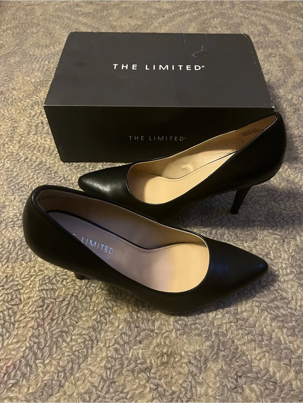 The Limited Black Pointed-Toe Leather-Look Pumps